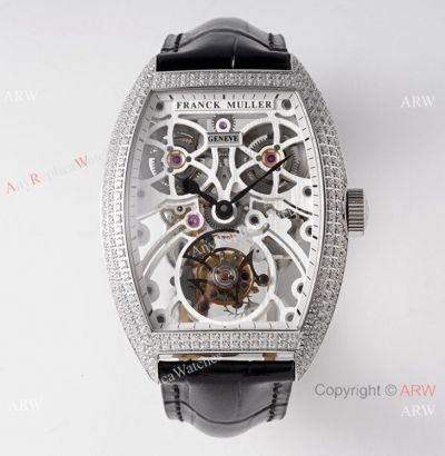 1:1 Super Clone Franck Muller Thunderbolt Tourbillon Iced Out Stainless Steel Watch - 72 hour power reserve